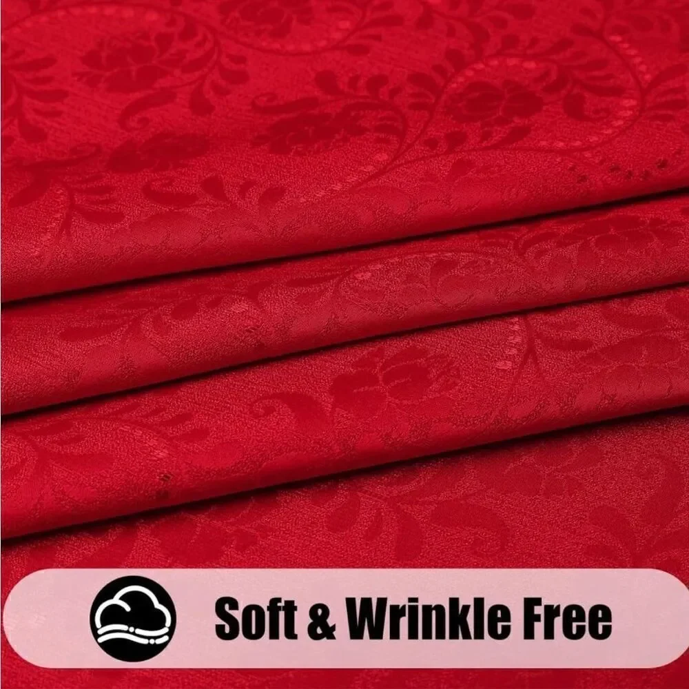 Rectangle Christmas RedTablecloth 60x84 Inch Waterproof Damask Jacquard Cloth